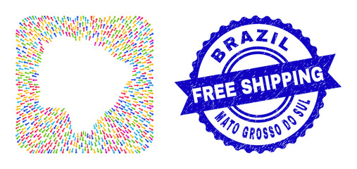 Vector mosaic Mato Grosso do Sul State map of away arrows and scratched Free Shipping seal.