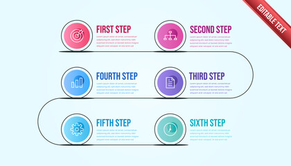 Business infographic six steps. Colorful modern timeline infographic template.