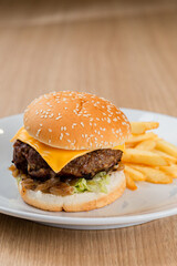 fresh tasty burger on white dish