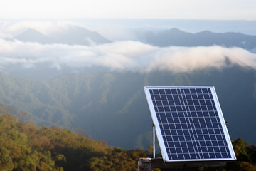 Small size solar cells panels on the mountain.