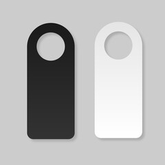 Door knob warning hangers set. White and black door signs template. Vector illustration isolated on grey background