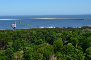 Świnoujście, wybrzeże Bałtyku z góry, z latarni morskiej
