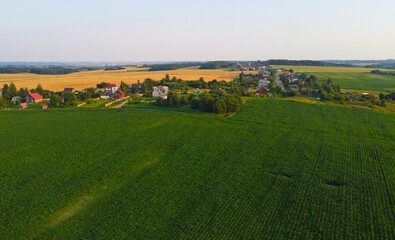 Obraz premium Aerial view of suburban fields and meadows summer
