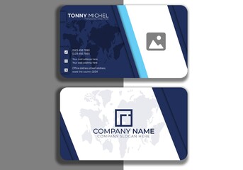 Horizontal navy blue and white image shapes business card Double-sided creative business card template. Portrait and landscape orientation. Horizontal and vertical layout. Vector illustration rounded