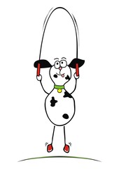 Dog and jump rope, vector humorous illustration