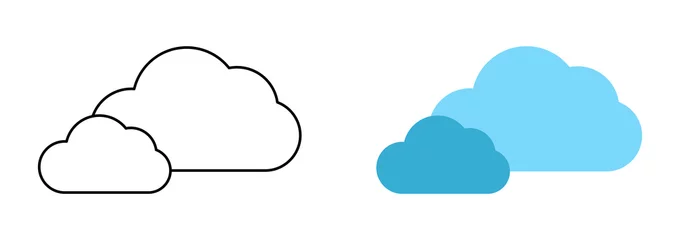 Rolgordijnen Set with different weather icons. Icons of clouds on a white background. Weather vector logo. Linear and colorful icons.   © Liubov