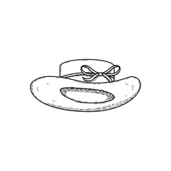 Abstract Hand Drawn Hat With Bow For Man And Woman Doodle Headdress Wear Concept Vector Design Outline Style On White Background Isolated