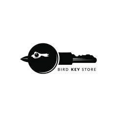Key logo design with bird's head in black and white