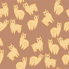 Seamless pattern with bright cute alpacas, llamas