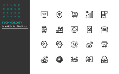 set of technology line icon, ai, robot, vr, ar