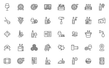 set of wine thin line icons