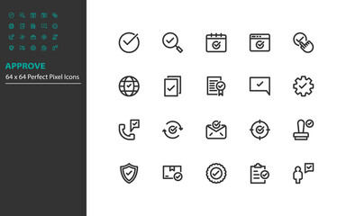 set of check mark line icon, approve, warranty, quality