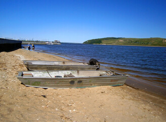 Boats on the shore of Sviyazhsk island in summer