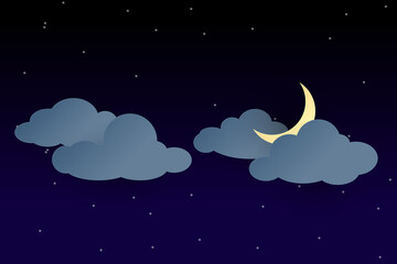Fototapeta na wymiar Moon with Cloud on dark blue sky background. Paper style Vector for website, background, design, banner.