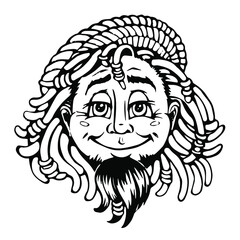 Rastaman with Dreadlocks Portrait. Isolated Vector Outline Illustration.