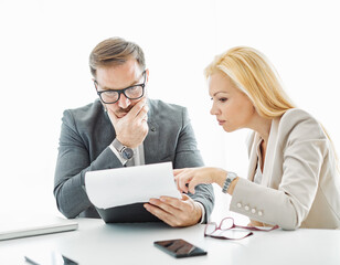 Fototapeta premium young business people meeting office teamwork paperwork document problem success worried stress