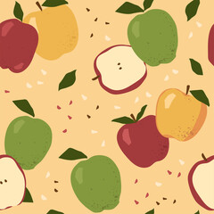 Modern vector seamless pattern with fruits. Trendy abstract design. Hand drawn textures for printing on fabric, paper, cover, interior decor, posters.