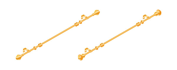 Vector illustration cornice for curtains isolated on white background. Set of realistic metal curtain rods and accessories icons in flat cartoon style. New curtain pole with rings for interior design. © NiRain