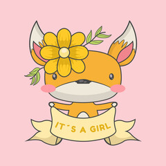 fox illustration for girl baby shower