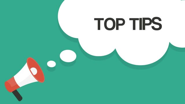 Megaphone with Top tips speech bubble banner. Loudspeaker. Can be used for business, marketing and advertising. Motion graphic design. 4k