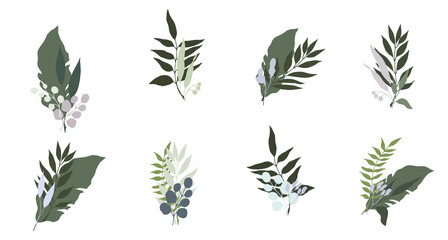 Abstract prints with plant leaves. Pastel colors. Vector illustration.