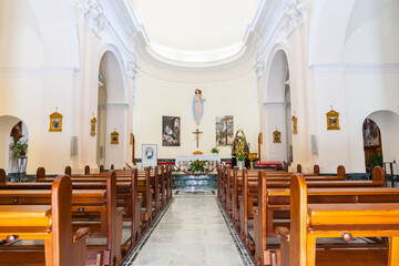 Our Lady of the Assumption Church Guadalest, Spain ancient town with medieval castle ruins