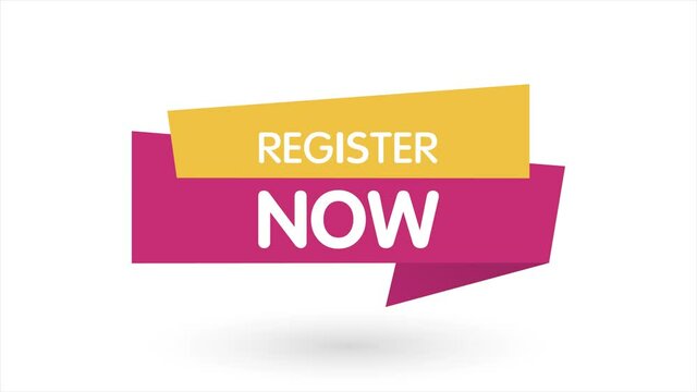 Register now label in modern style on white background. Banner promotion. Click button. Sticker design. Motion graphics. 4k