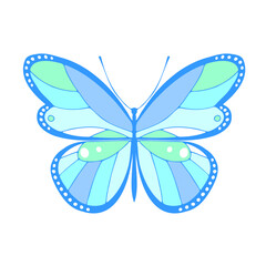 Blue butterfly, vector illustration, icon. Butterfly with open wings, top view.