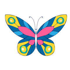 Colored Butterfly , vector illustration, icon. Butterfly with open wings, top view.