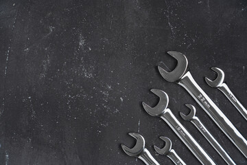 Chrome wrenches on a black background, quality chrome vanadium tools