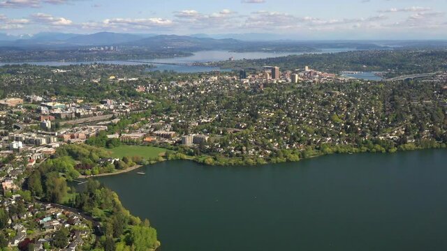 Flying Above Green Lake Headed Towards University District with Bellevue in Sight