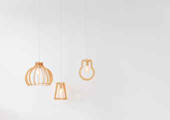 Suspended wooden lamp hanging light interior - Powered by Adobe
