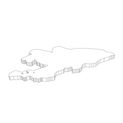 Kyrgyzstan - 3D black thin outline silhouette map of country area. Simple flat vector illustration.