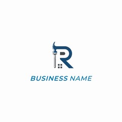 design logo combine letter R and hammer