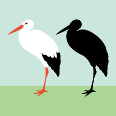 stork vector illustration , flat style ,black silhouette