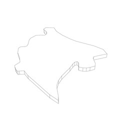 Montenegro - 3D black thin outline silhouette map of country area. Simple flat vector illustration.