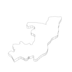 Republic of the Congo, former Zaire - 3D black thin outline silhouette map of country area. Simple flat vector illustration.