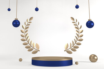 pedestal blue on blue background for the presentation . 3D rendering