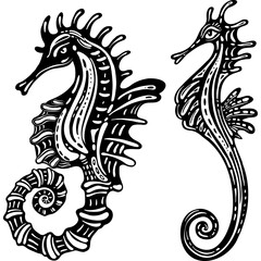 Ornamental decorative Sea horse isolated silhouette Stylized fcharacter