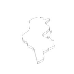 Tunisia - 3D black thin outline silhouette map of country area. Simple flat vector illustration.