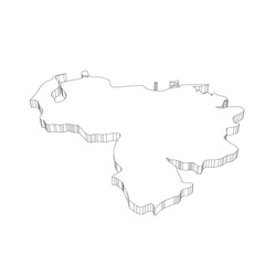 Venezuela - 3D black thin outline silhouette map of country area. Simple flat vector illustration.