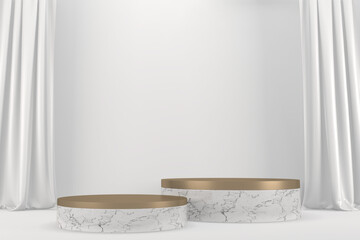 Roman podium white for cosmetic product on background granite white. 3d rendering