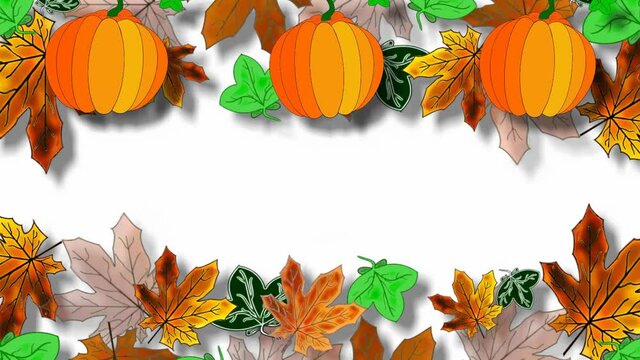  beautiful autumn animation with yellow leaves and pumpkins