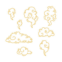 Golden clouds, line art. Asian decor. Elements of traditional oriental cloudy ornament. Vector collection