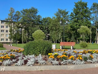 Soviet five-story building Khrushchev in summer