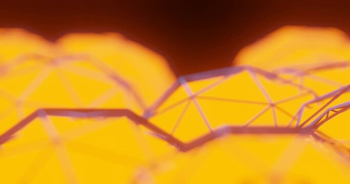 3d render with yellow glowing icosphere background, selective focus