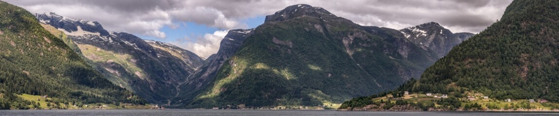 Fjaerlandsfjord entrance panorama