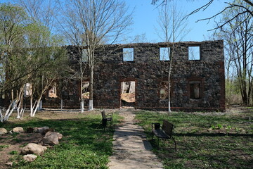 Fototapeta premium ruins of the manor of Baron Korf in the village of Pervoe Maya Kingiseppsky district Leningrad region Russia