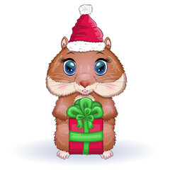 Greeting christmas card with funny hamster character