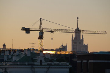 construction site at sunset